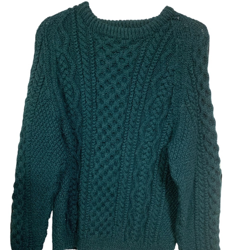 Women's Green Thick Knit Long-Sleeve Sweatshirt